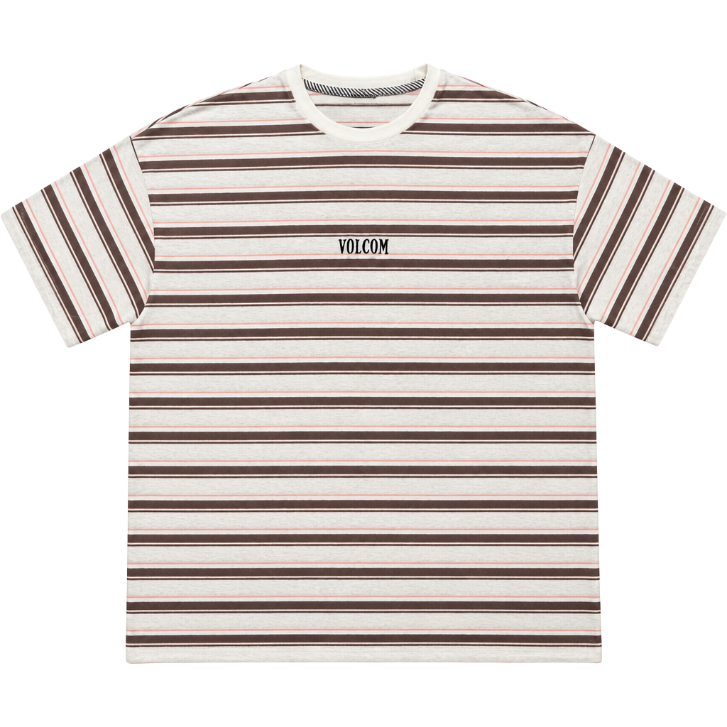 Volcom Coco Ho SS T-Shirt One Size Fits Most White Brown Striped 1