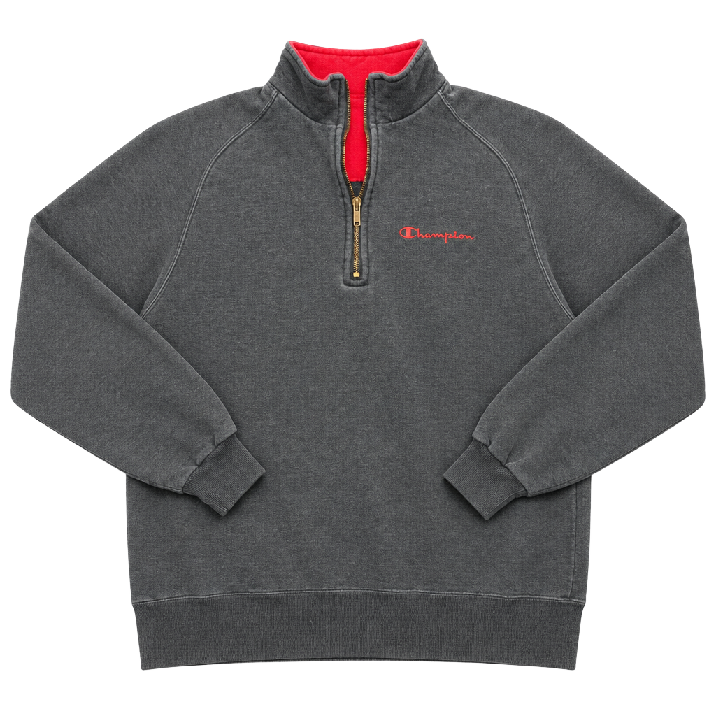 Champion Quarter Zip Sweatshirt Size M Grey Red Script Logo 1