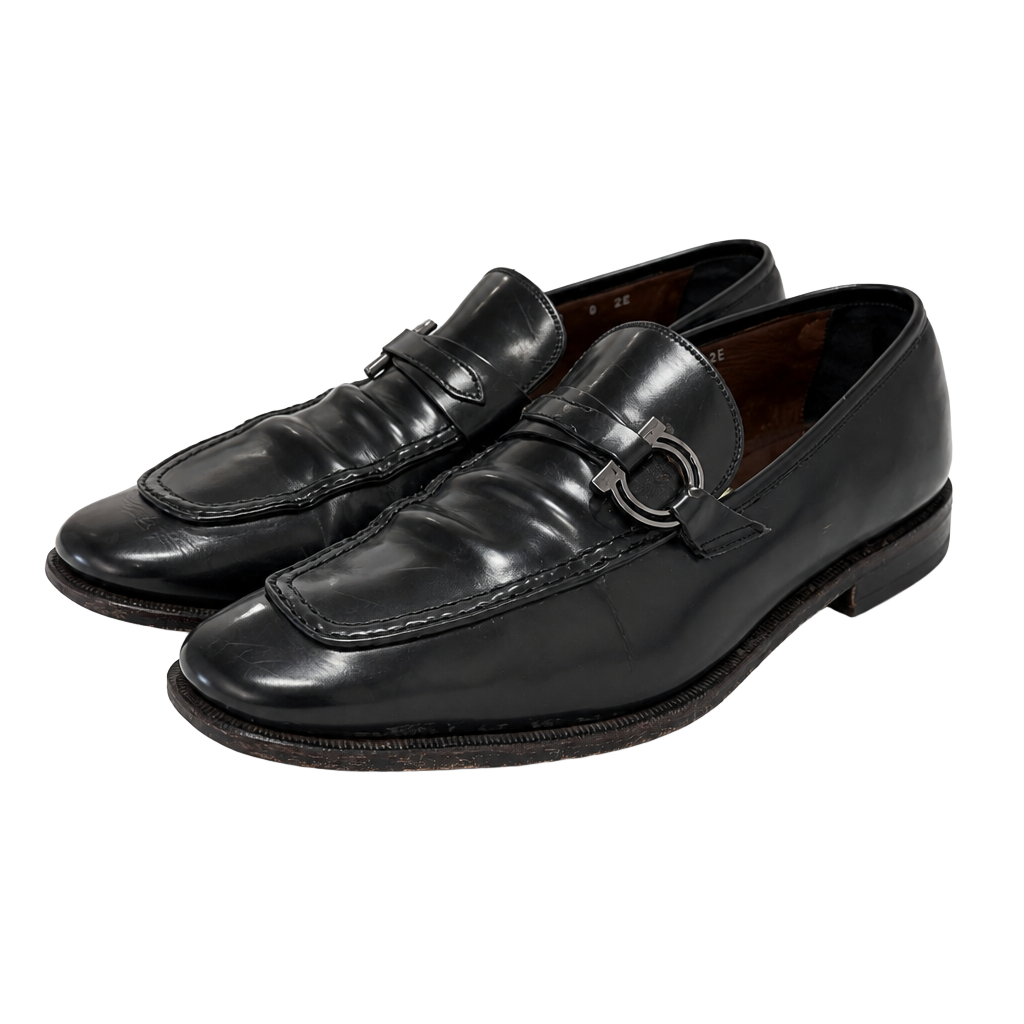 Salvatore Ferragamo Black Leather Rolly loafers size 8 EE 1