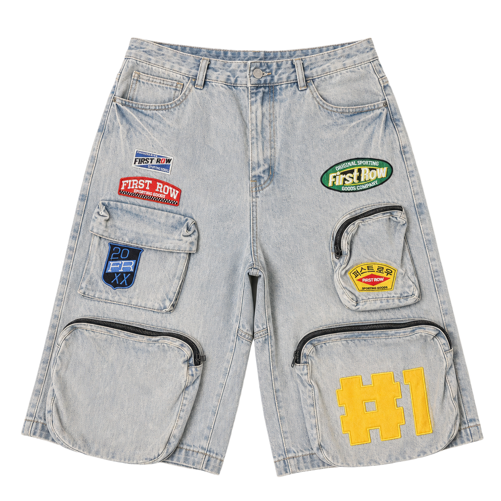 First Row Patches Multi Cargo Denim Jorts 1