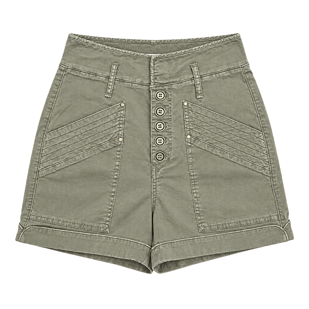 Anthropologie high waste Utility Shorts Size 2 Green Cotton Button-Fly 1