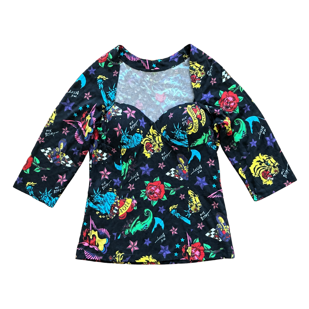 Betsey Johnson Tattoo Print Corset Top Size L 1