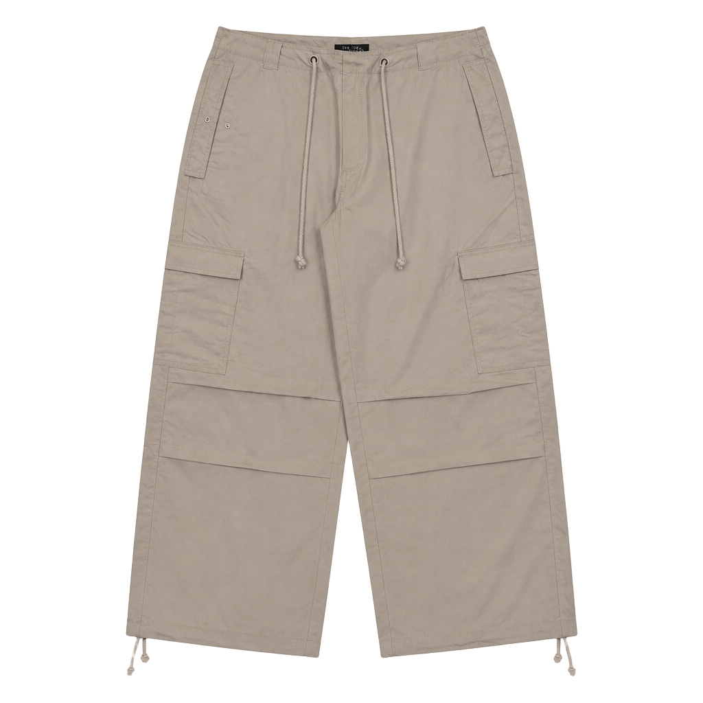 Local European Taupe Nylon Wide Leg Cargo Pants 1