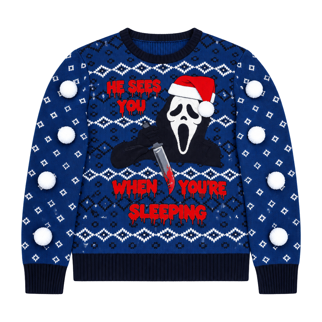 Spencers Workshop Scream Christmas Sweater Size Large Ghost Face Light Up 1