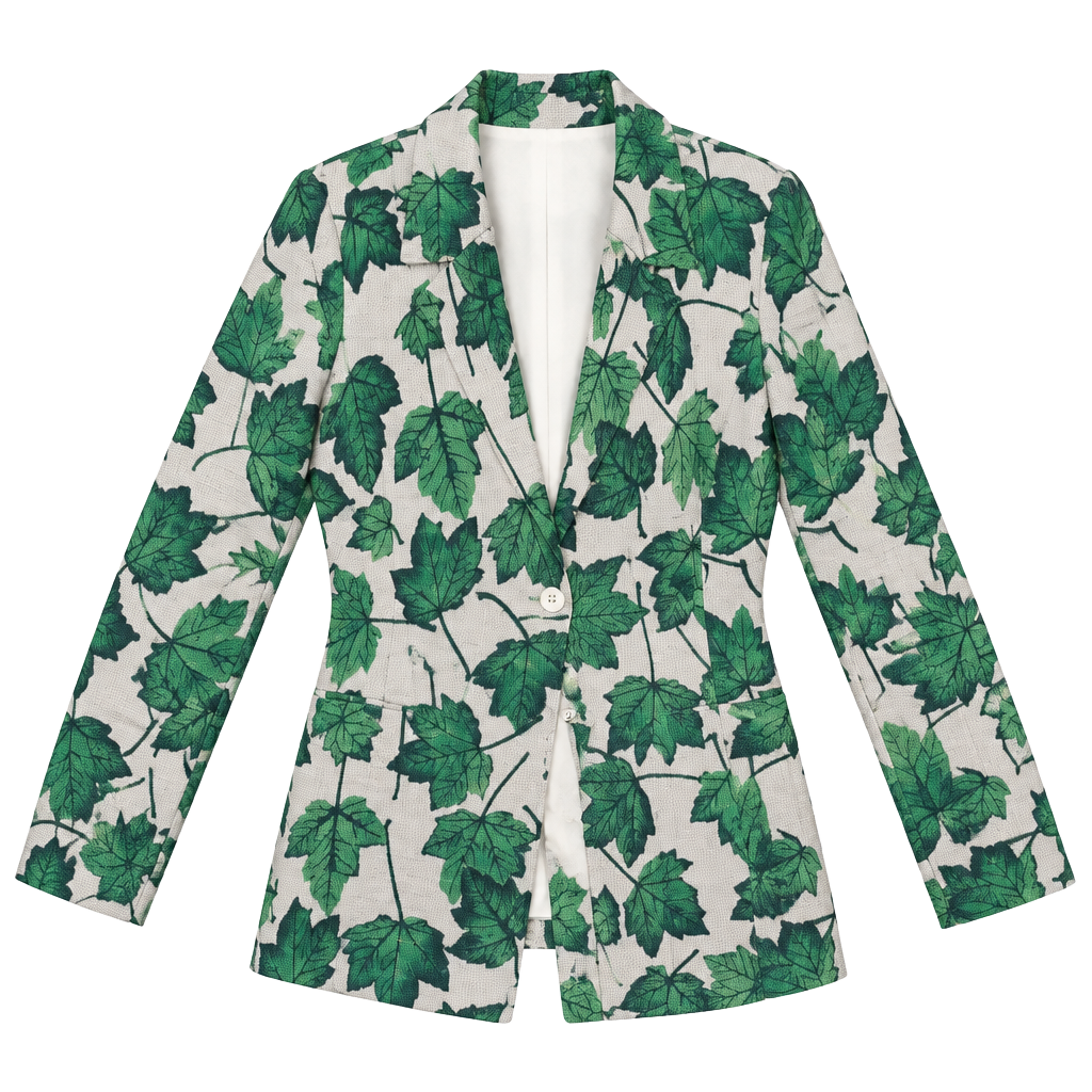 Vintage Green Leaf Print Blazer Size S Knit Jacket 1