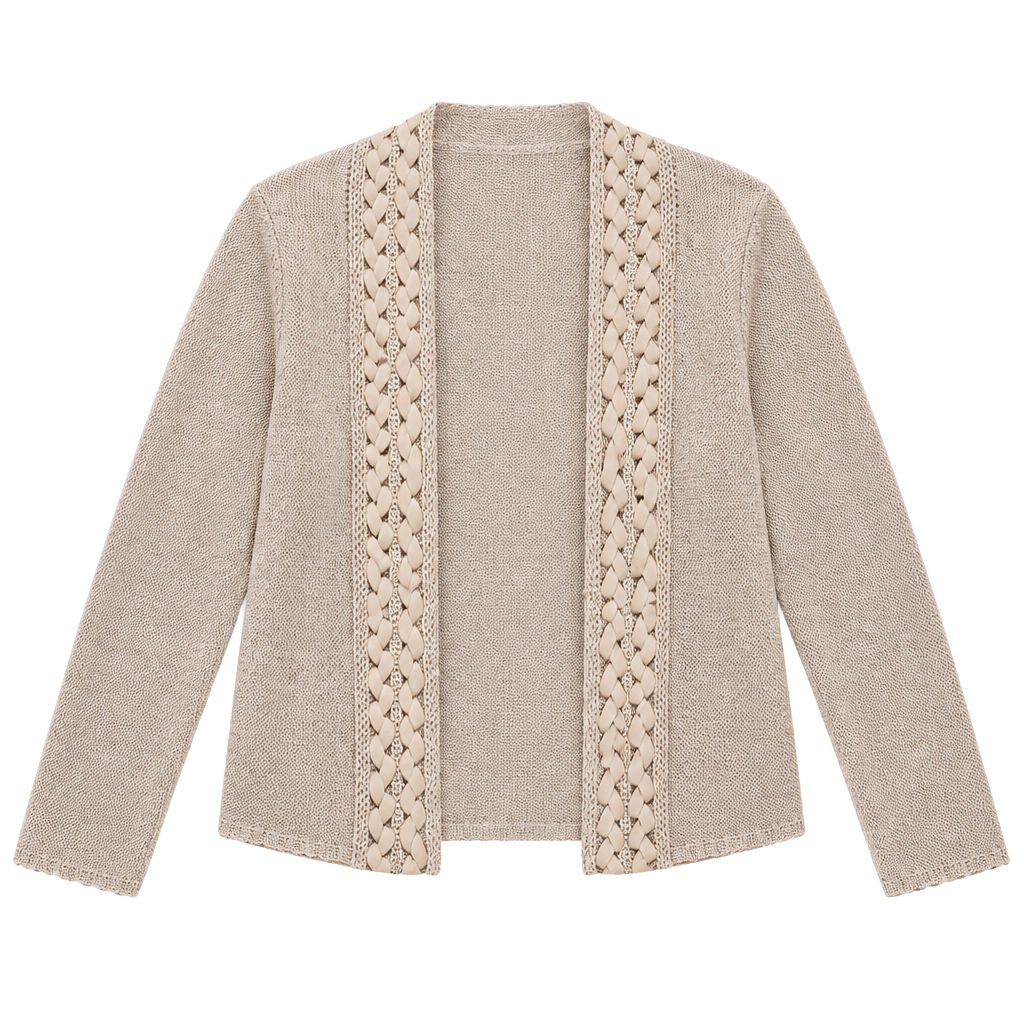 Coldwater Creek Cardigan Size S Beige Open Front Ribbon Trim 1