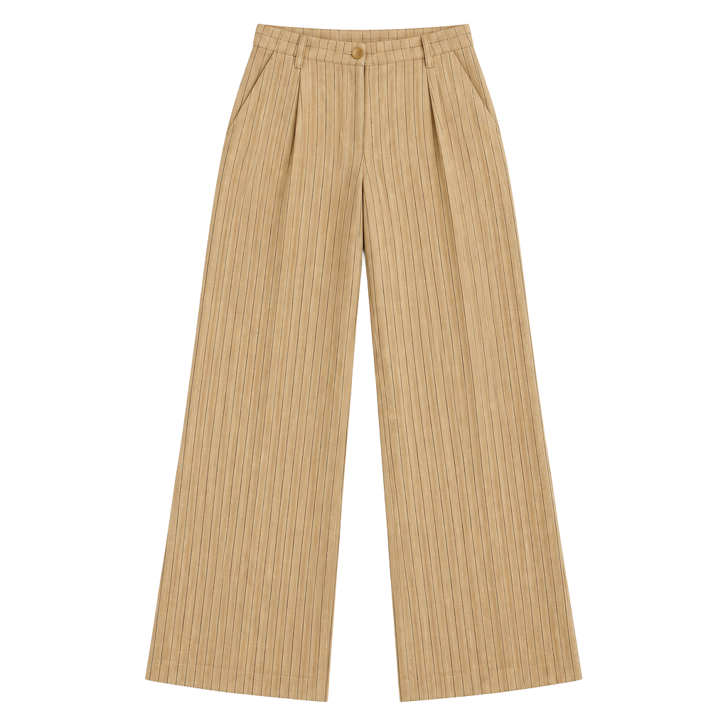 Pinstripe Pleated Wide Leg Pants Tan Black 1