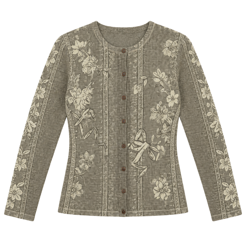 Easel Floral Cardigan Size M Brown Lambswool Angora 1