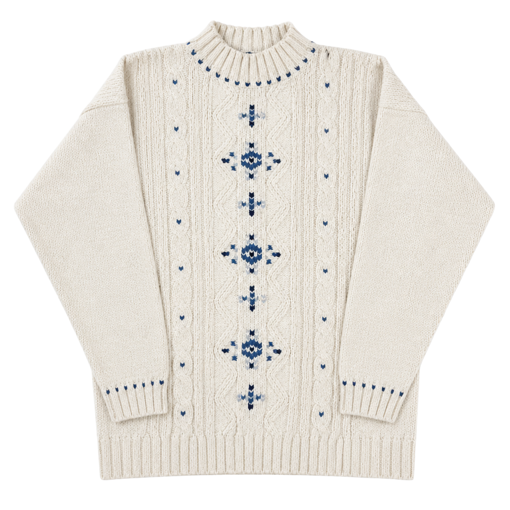 Vintage LizWear Cream Cotton Cable Knit Sweater Cottagecore Grandpa L 1
