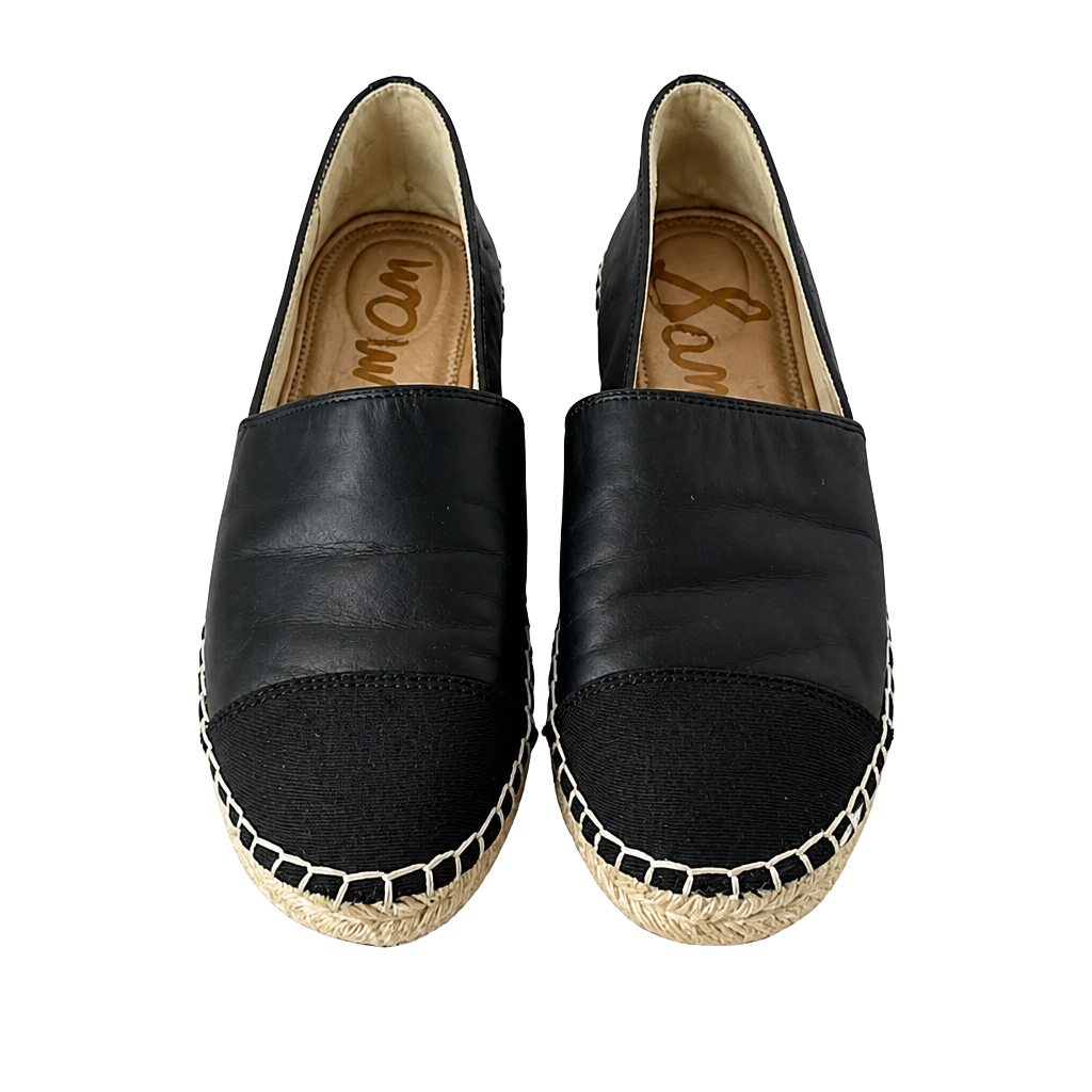 Sam Edelman Krissy Espadrille Cap Toe Flats - Black Leather Size 10 1