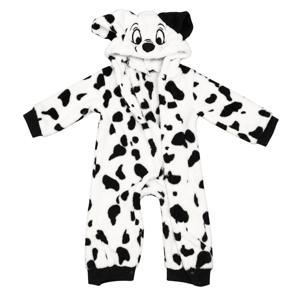 Disney 101 Dalmatians Hooded Jumpsuit Size 12-18 mos Black and White Fleece Romper 1
