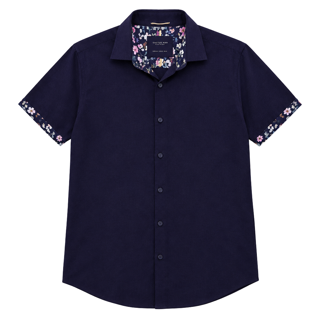 Cactus Man Short Sleeve Button-Down Shirt Size XL Black Floral 1