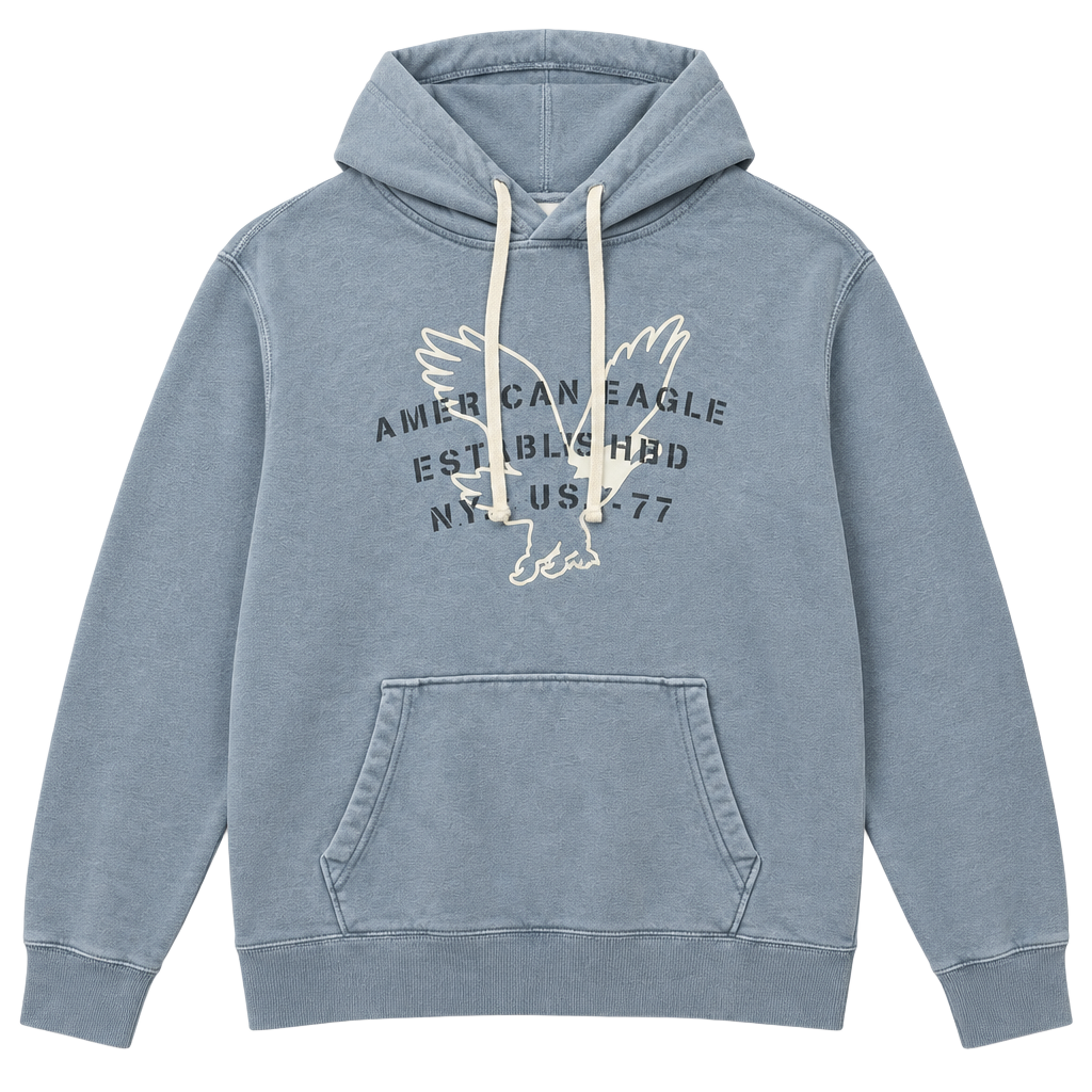 American Eagle Super Soft Graphic Pullover Hoodie Size M Blue 1