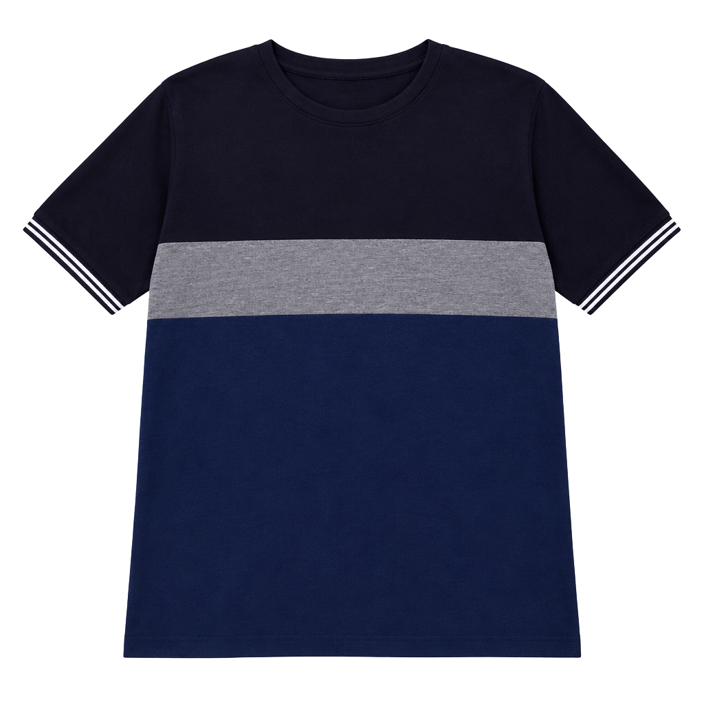 Colorblock Short Sleeve T-Shirt Black Blue Grey 1