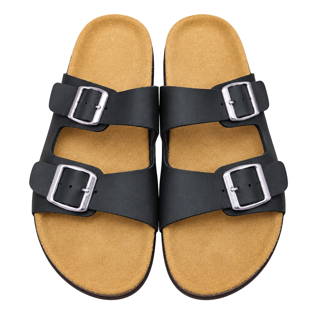 Two Strap Buckle Sandal Size M(7/8)Black 1