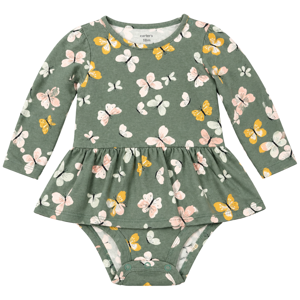 Carter's Butterfly Peplum Bodysuit Size 18m Green Long Sleeve 1