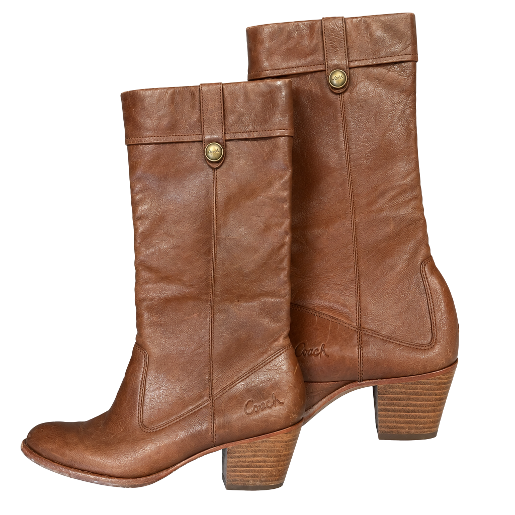 Coach Leather Riding Boots Size 8 B Brown Block Heel Knee High 1