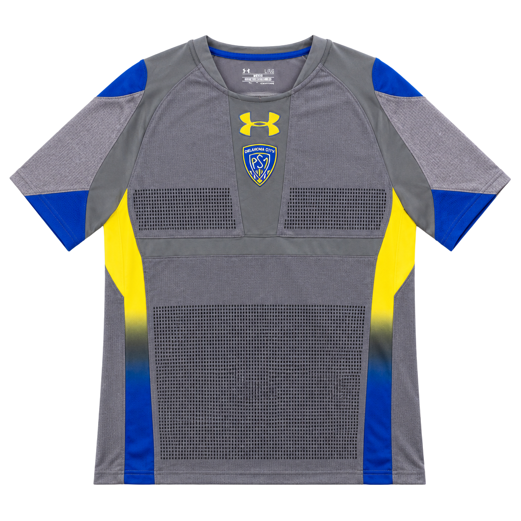 Under Armour ASM Clermont Auvergne Rugby Shirt Size LG Gray Blue Yellow 1