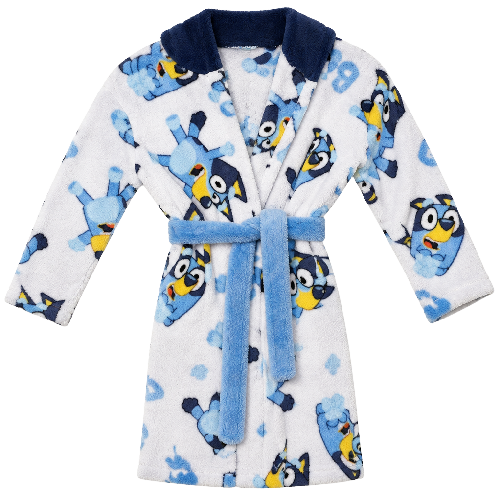 Bluey Fleece Bathrobe Size 4T/5T White Hooded Sleepwear 1