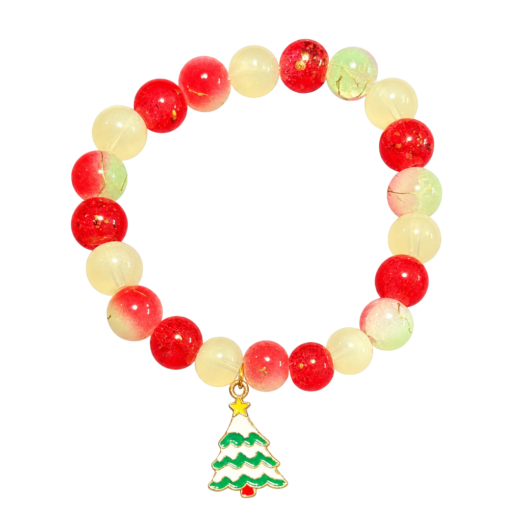 Handmade Christmas Beaded Stretch Bracelet with Enamel Christmas Tree Charm 1