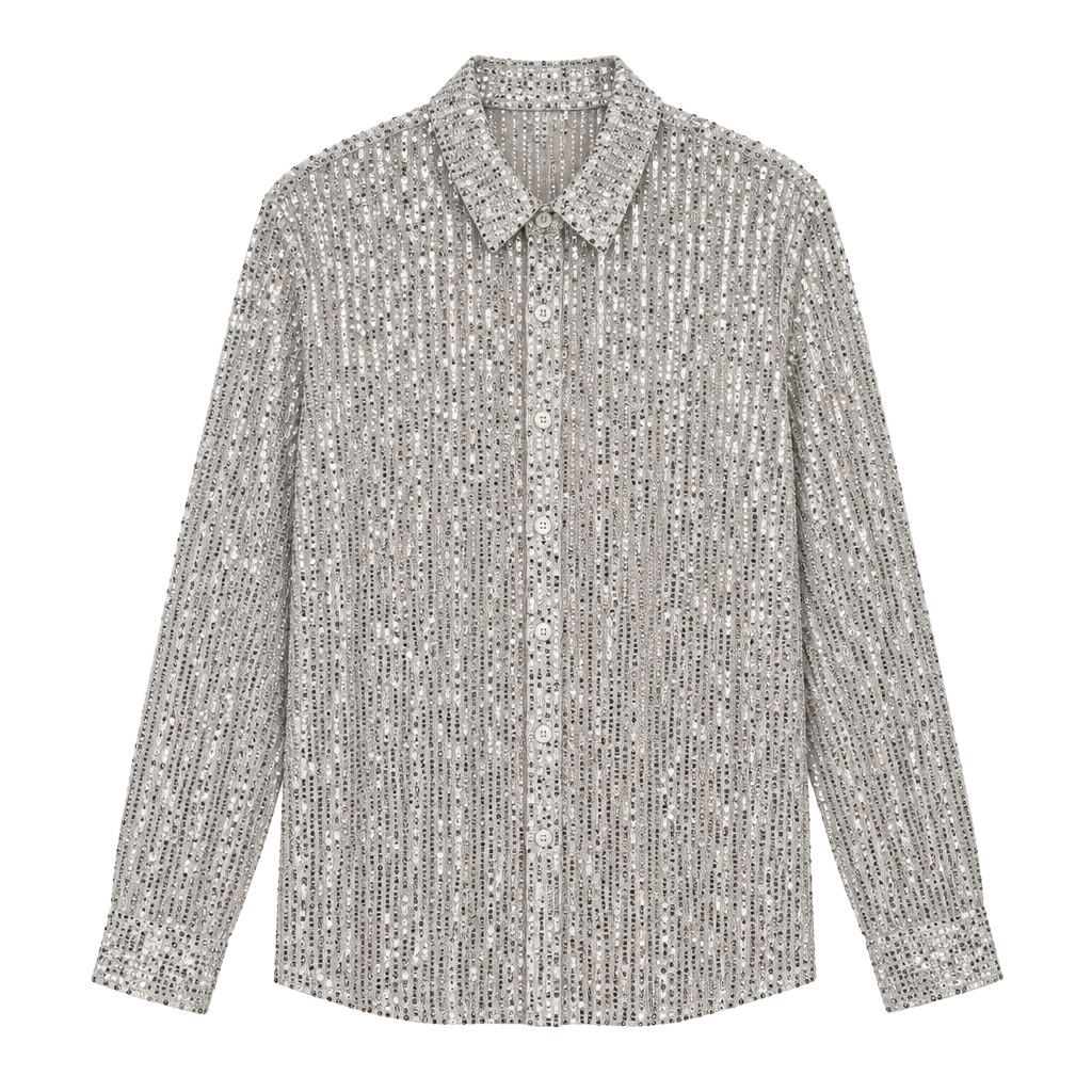 Silver Sequin Button-Up Shirt โจ 1
