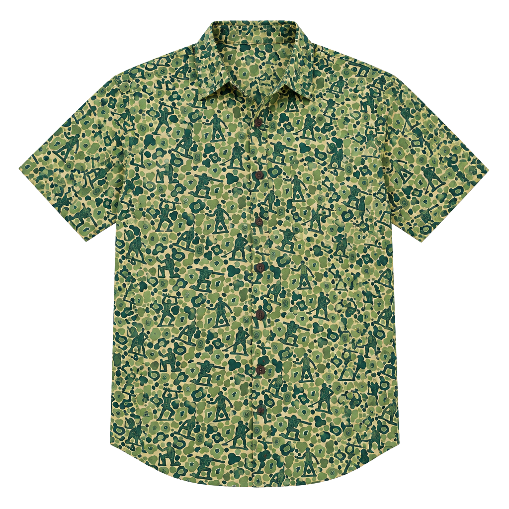Zero Foxtrot Aloha Surf Shirt Size Large Green Camo Army Men Pattern 1