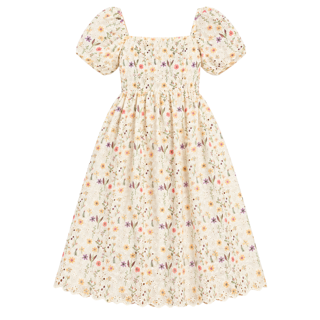 Leia & Co Floral Smocked Mini Dress Ivory XL 1