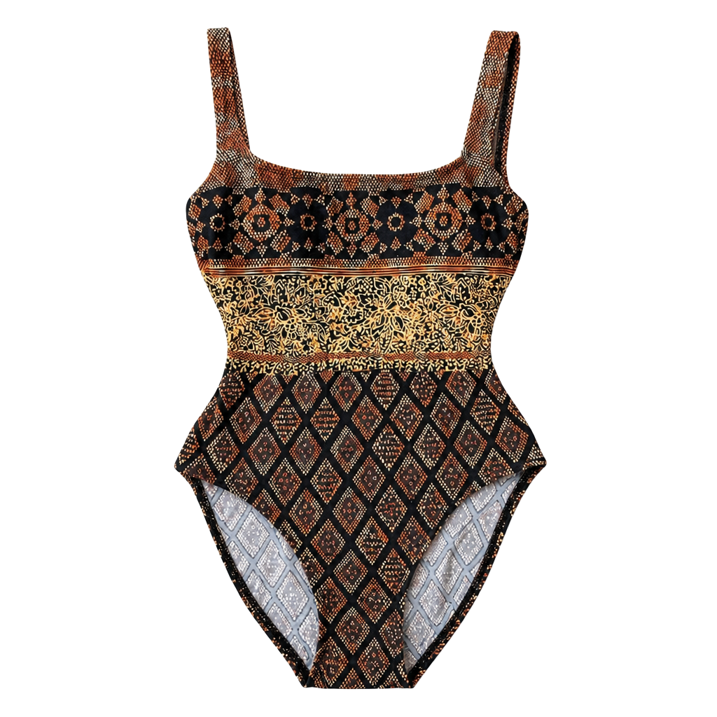 Oscar de la Renta Swimwear One Piece Swimsuit Size 8 Brown Patterned 1