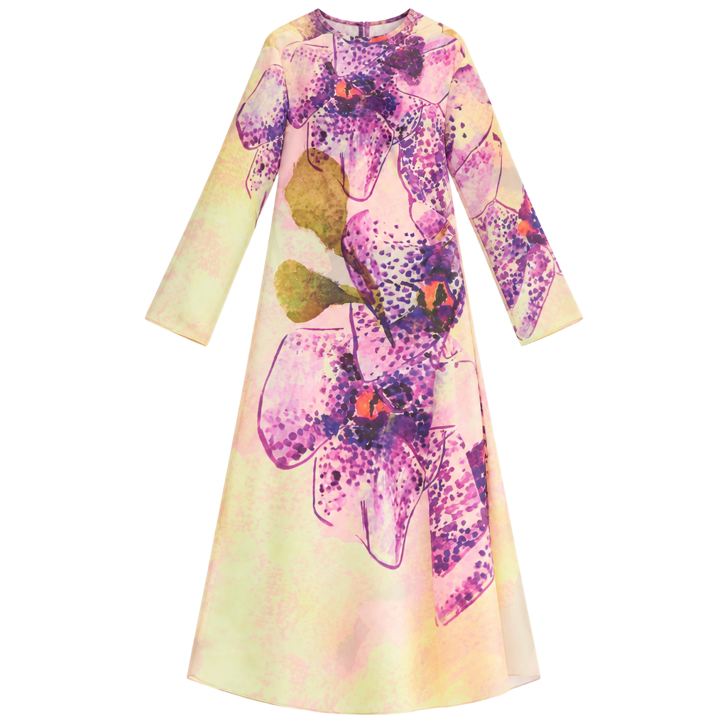 Purificacion Garcia Maxi Dress Size S Pink Yellow Floral Orchid Print 1