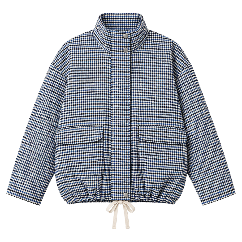 Urban Outfitters Gingham Check Bomber Jacket Size S Blue Black White 1