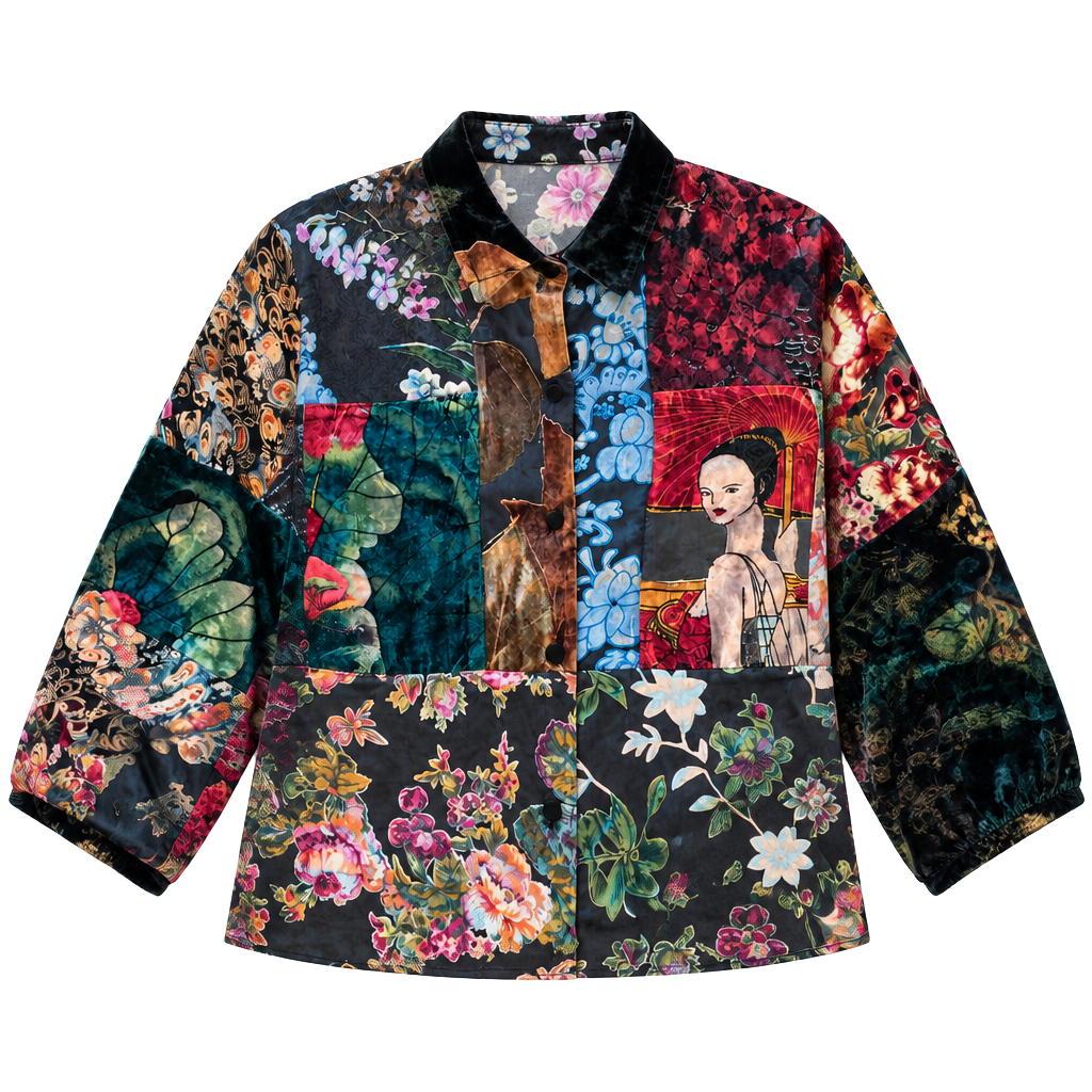 Draper's & Damon's Patchwork Velvet Jacket PXL Multi Silk Blend Petites 1
