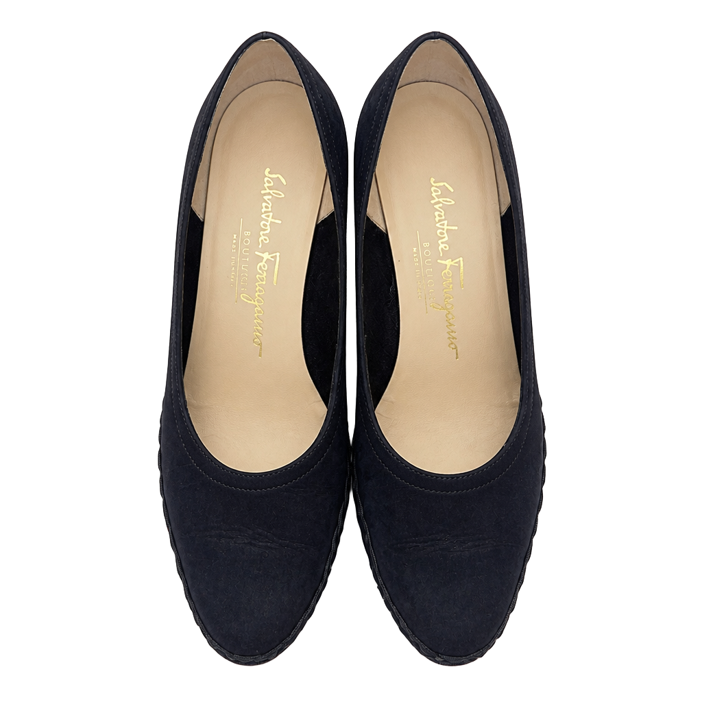 Vintage Salvatore Ferragamo Black Suede Wedge Shoes – Size 5 ½ – DP321152 1