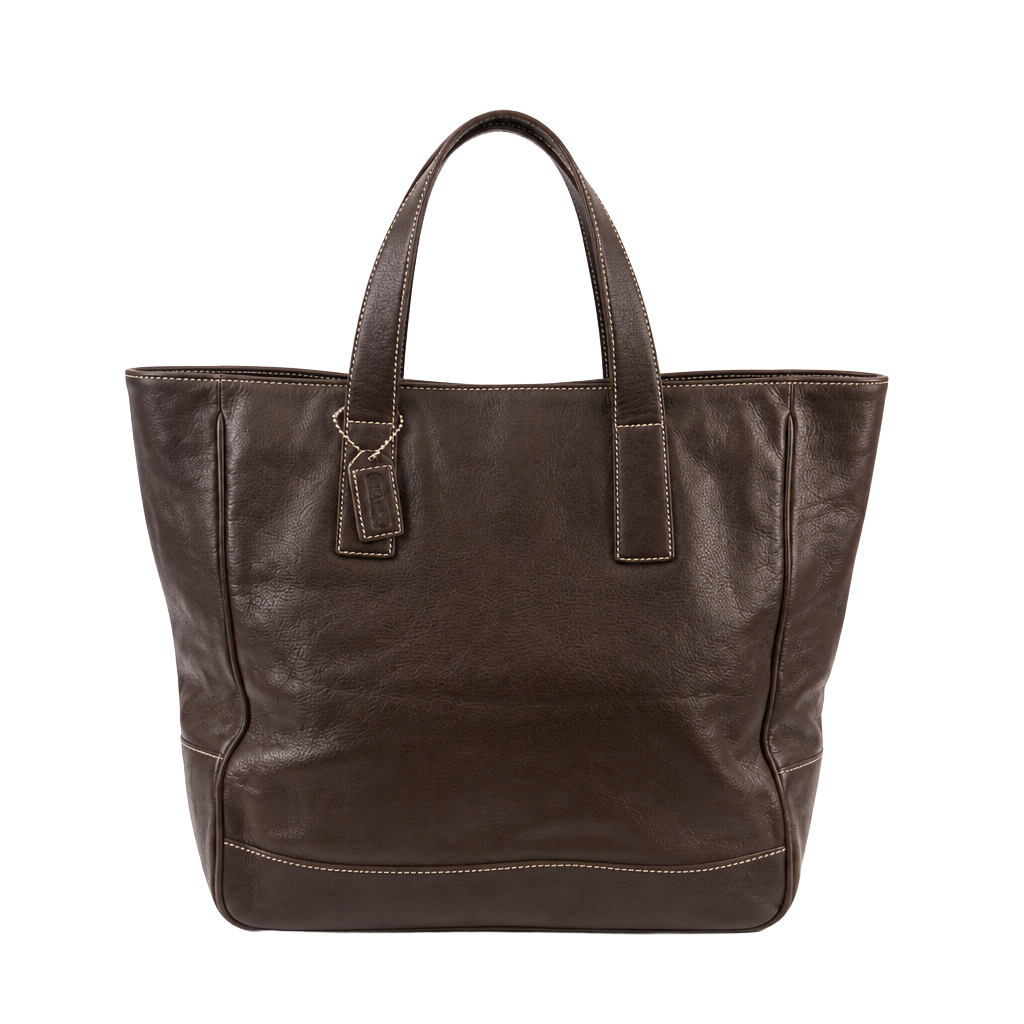 Vintage Coach Hampton Dark Brown Leather Tote Bag with Contrast Stitching #7787 1