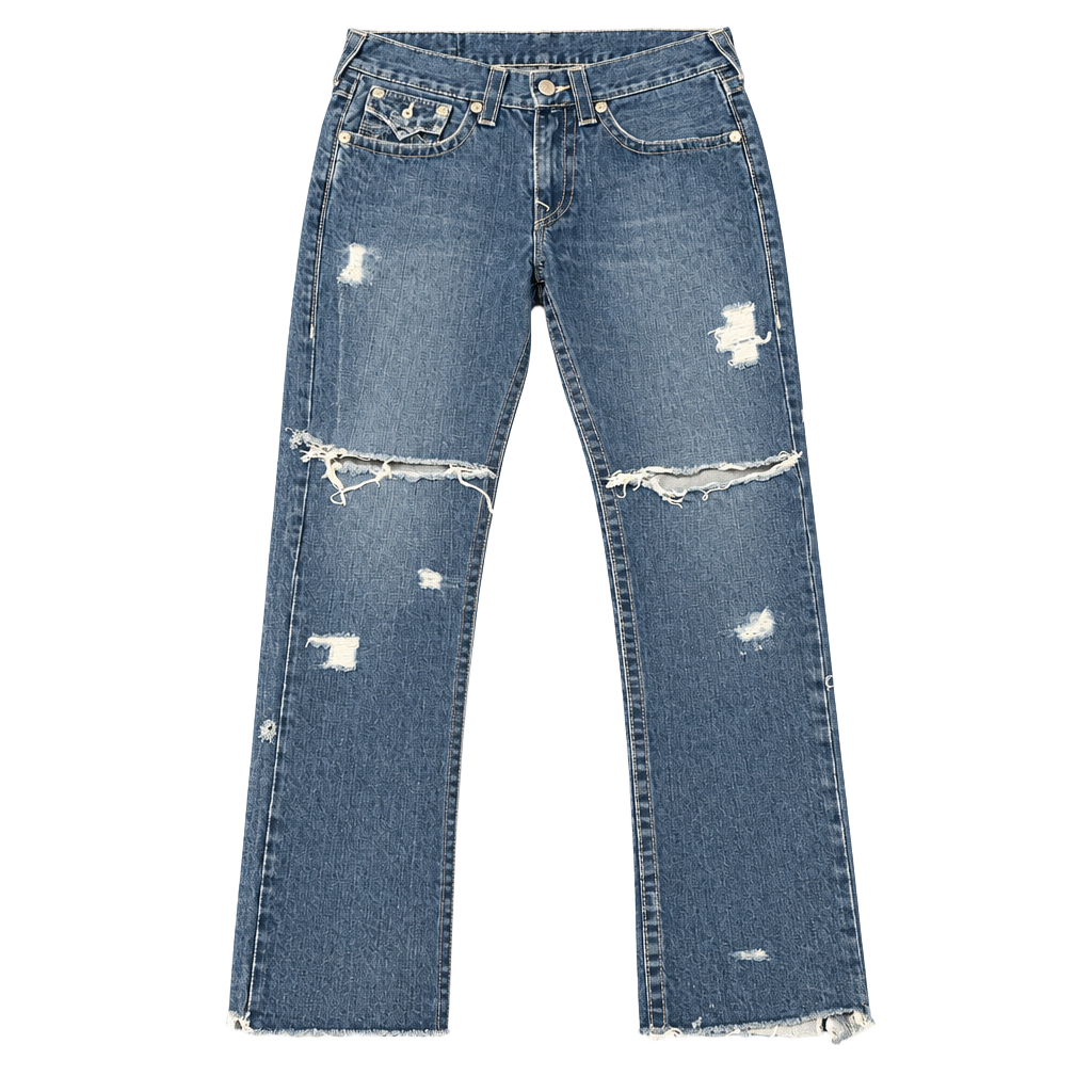 True Religion Slim Distressed Denim Jeans Womens Size 31 Blue Cotton 5 Pockets 1