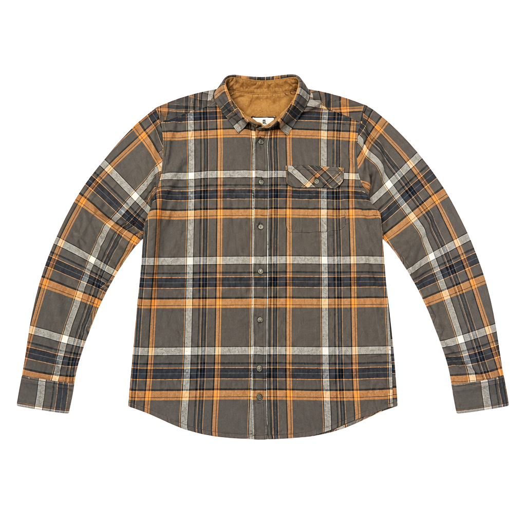 Legendary Whitetails Men's Buck Camp Flannel Shirt - Gray/Orange Plaid-Lg 1