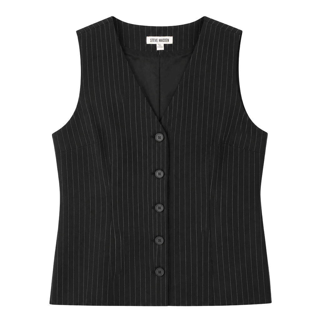 Steve Madden Pinstripe Vest Dress Size XL Navy Blue Button Front NWT 1