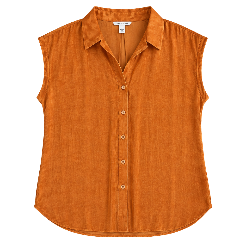 Nine West Short Sleeve Collared Shirt Size XL Cinnamon 1