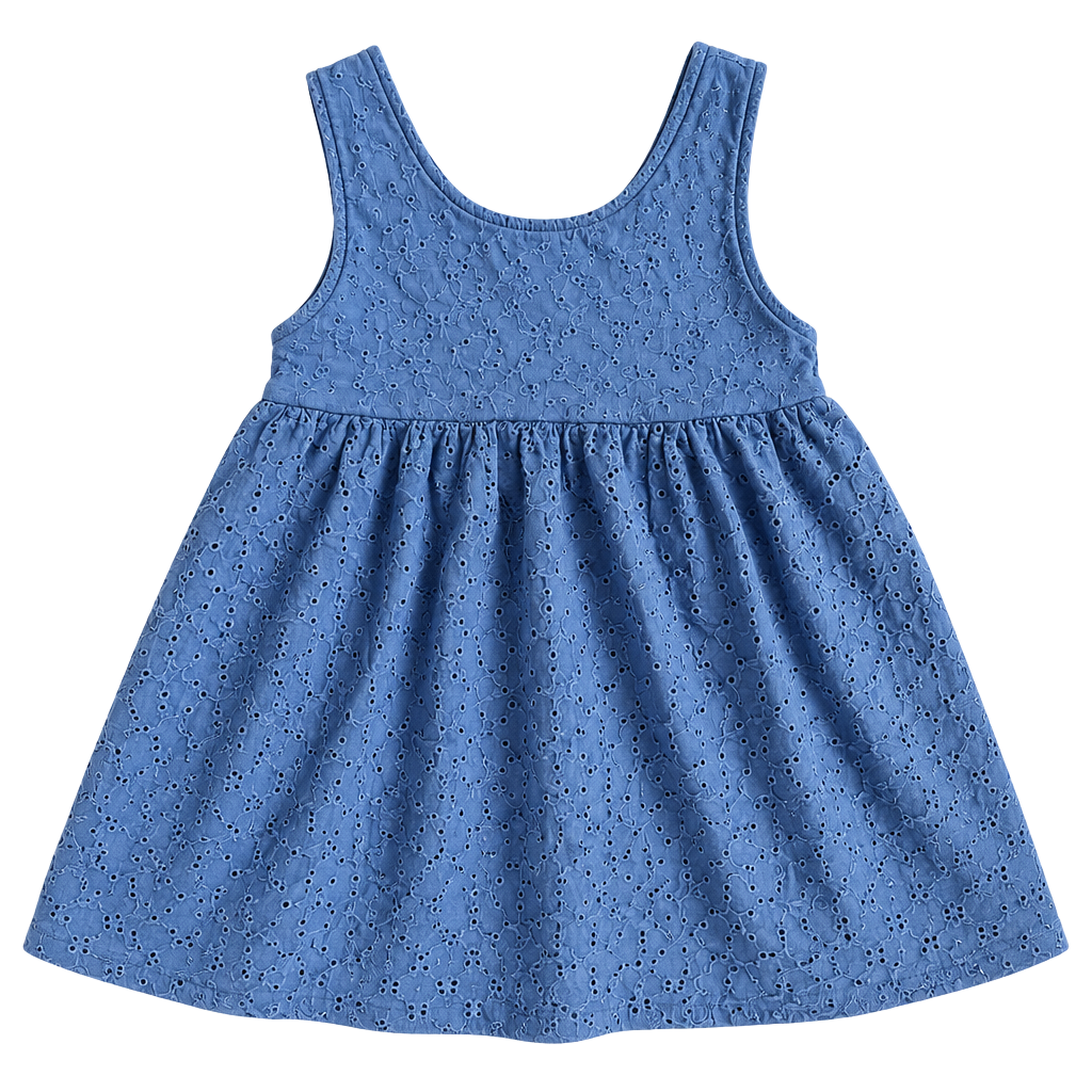 Cat & Jack Dress Size 18M Blue Eyelet Bow Back 1