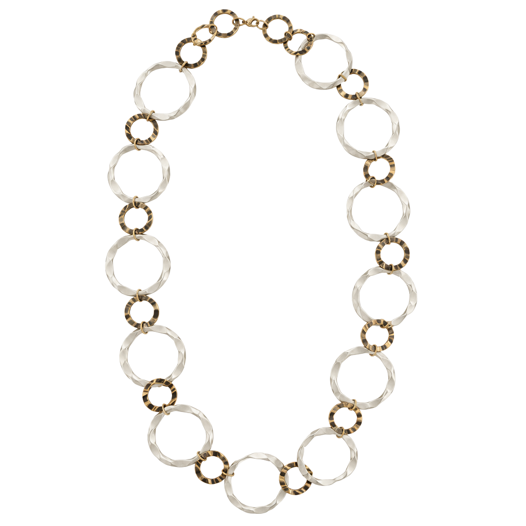 Chico's Two Tone Hammered Circle Link Necklace 1