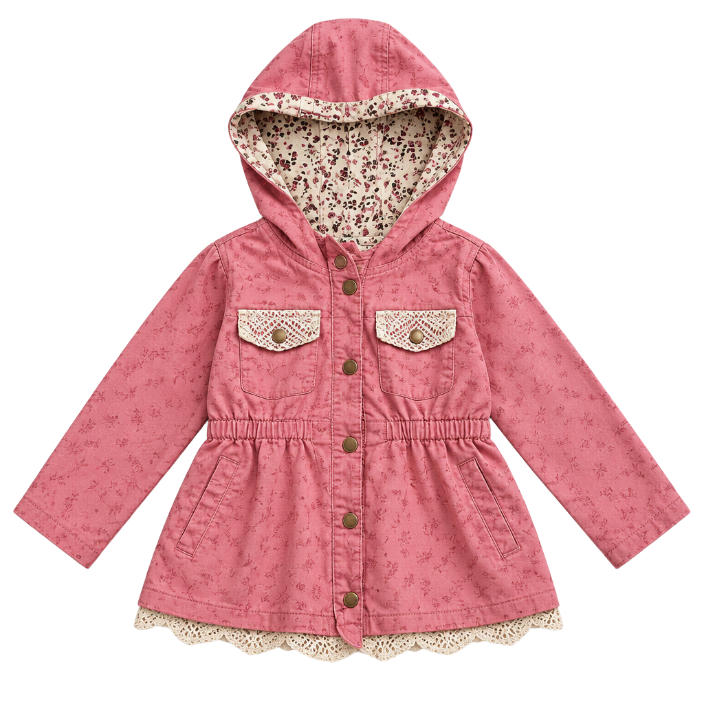 Nannette Kids Jacket Size 6 Pink Cotton Lace Trim 1