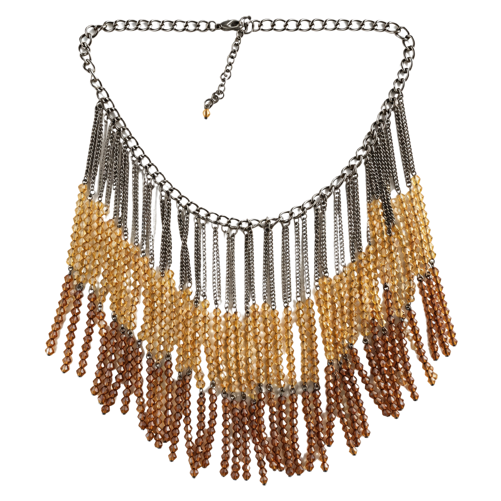 Amber Bead Fringe Statement Bib Necklace 1