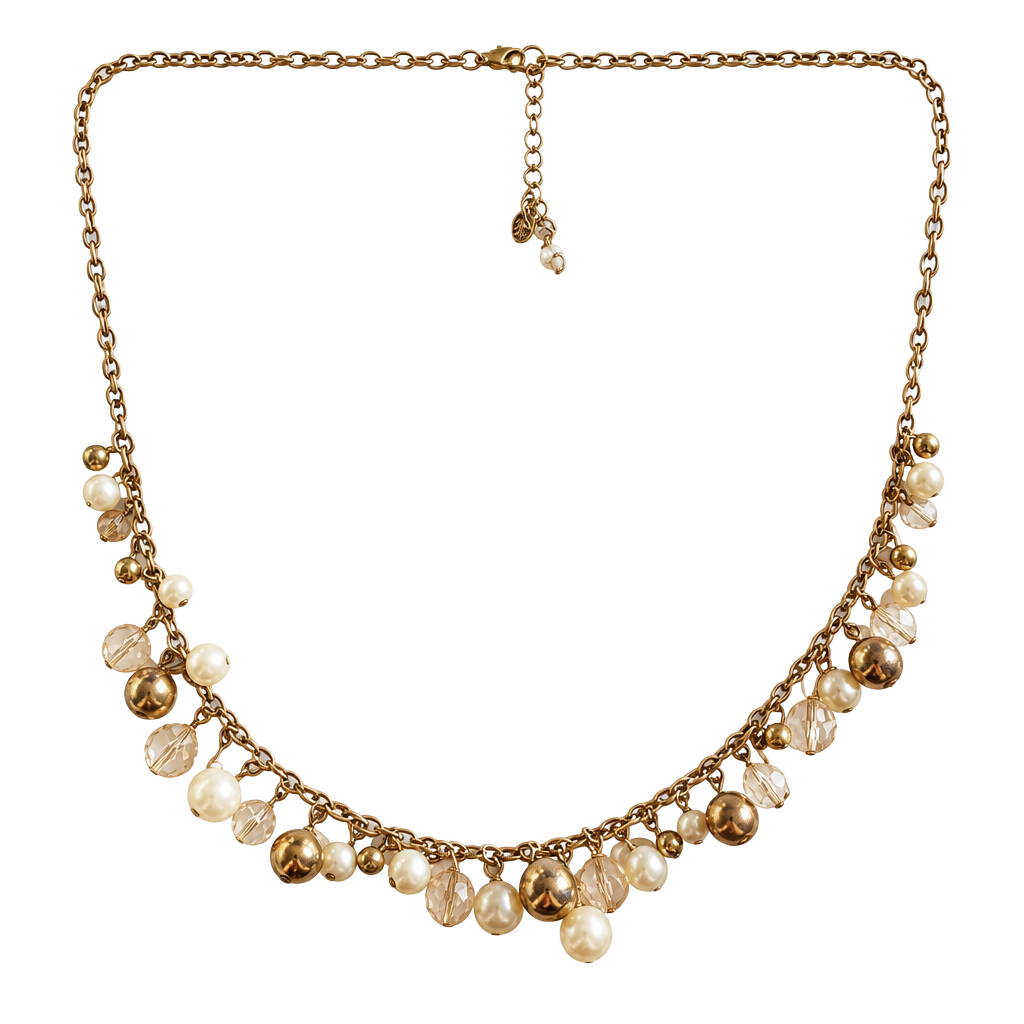 Unbranded Gold Tone Faux Pearl And Bead Statement Necklace 1