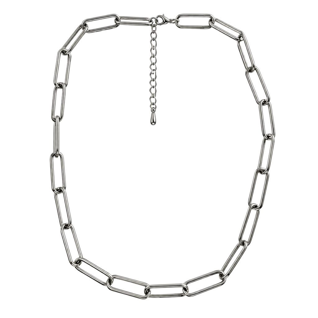 Silver Paperclip Link Chain Necklace 1