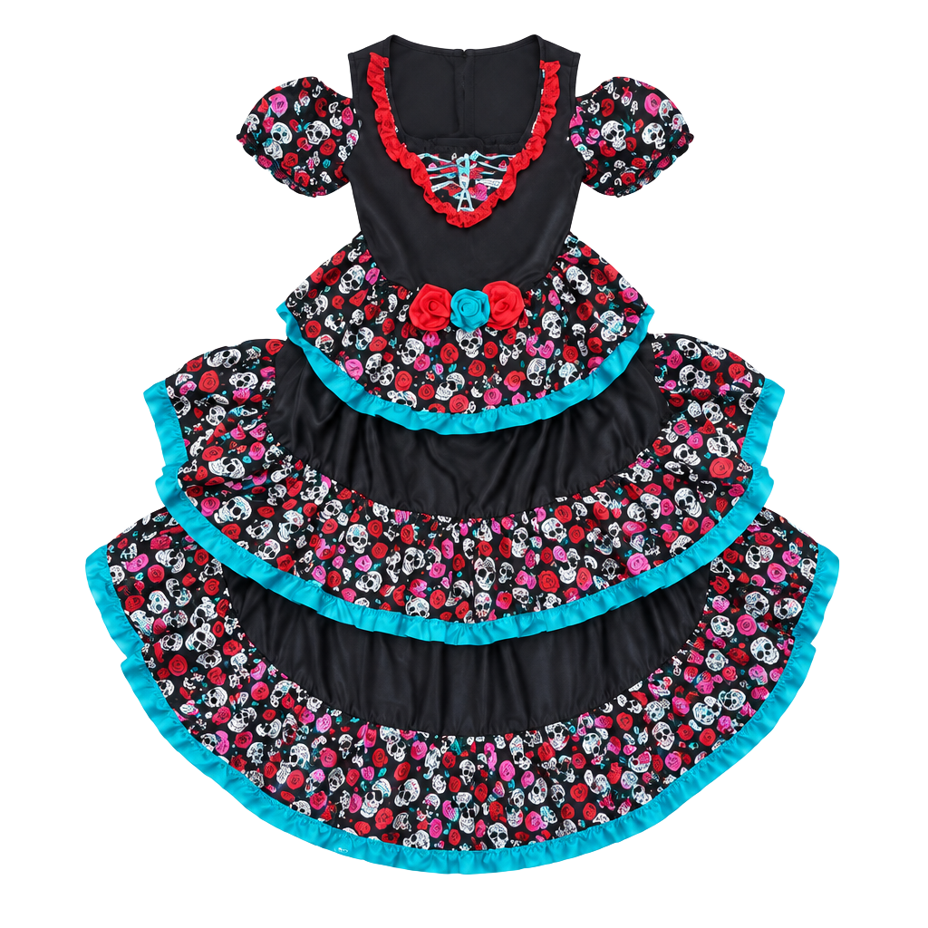 Day Of The Dead Costume Dress Size M 7/8 Skull Roses 1