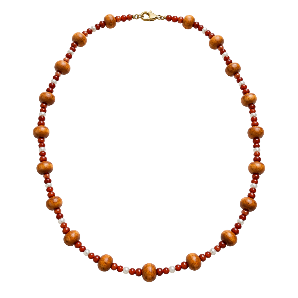 Unbranded Wooden Bead Necklace Red Orange Barrel Beads 1