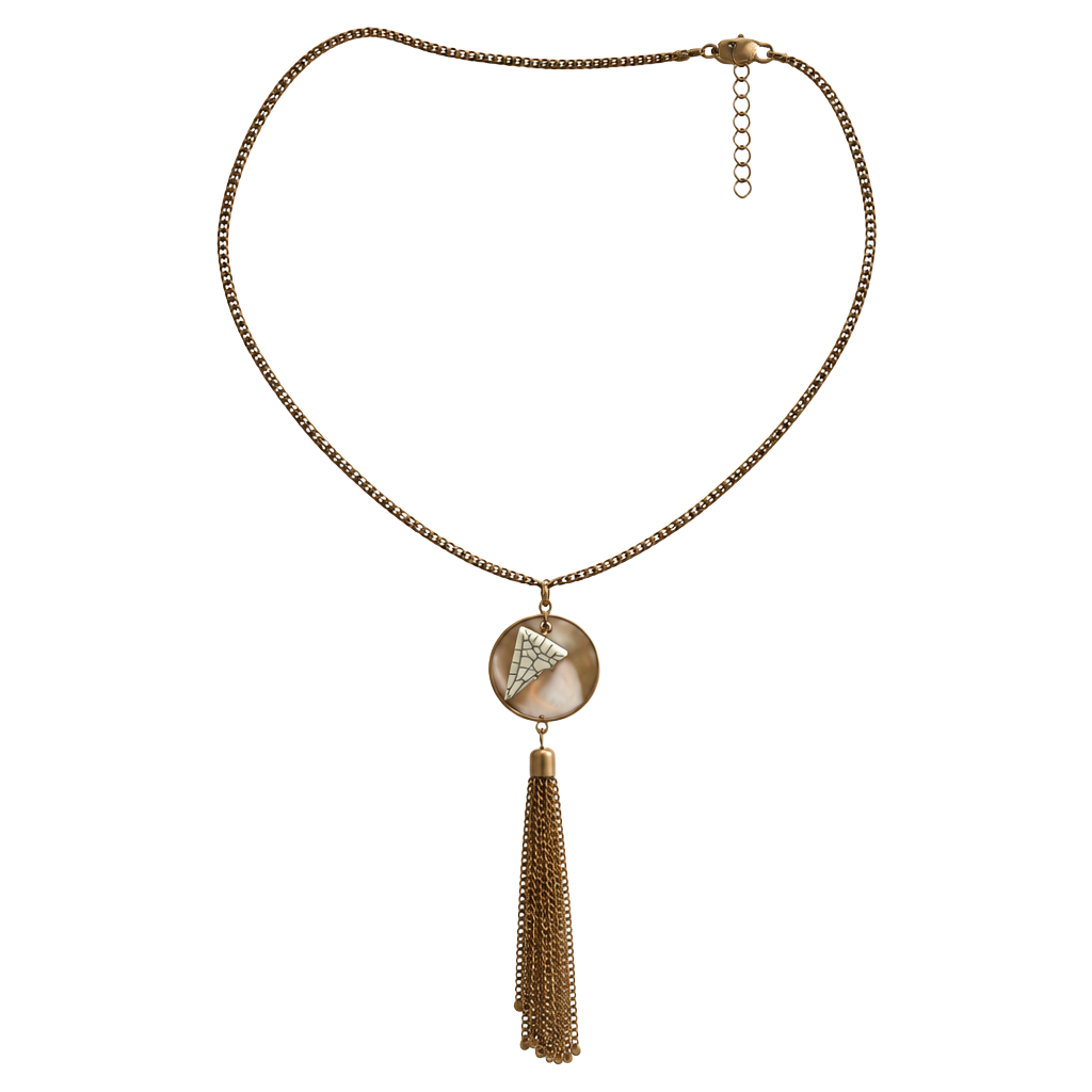 Boho Gold Tassel Necklace With Marble Stone Pendant 1