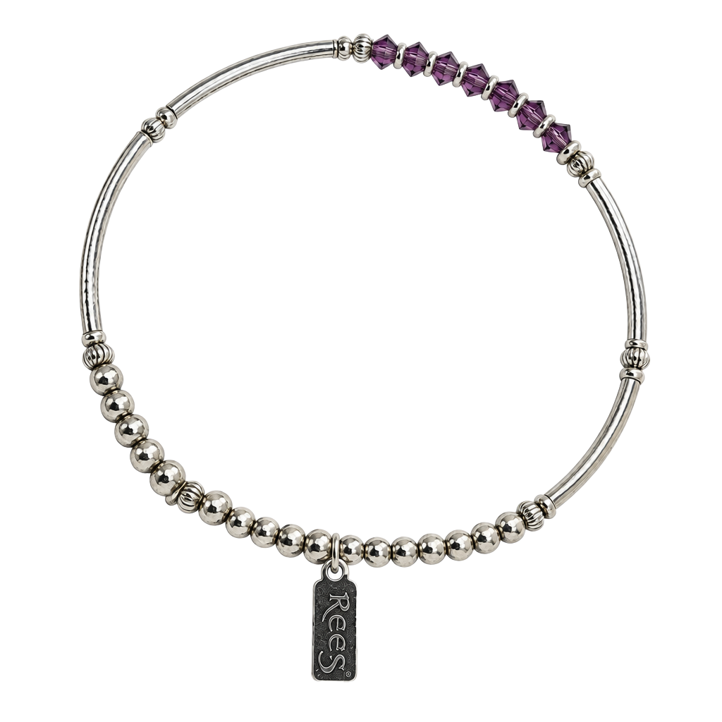 Rees Sterling Silver Amethyst Crystal Bangle Bracelet 1