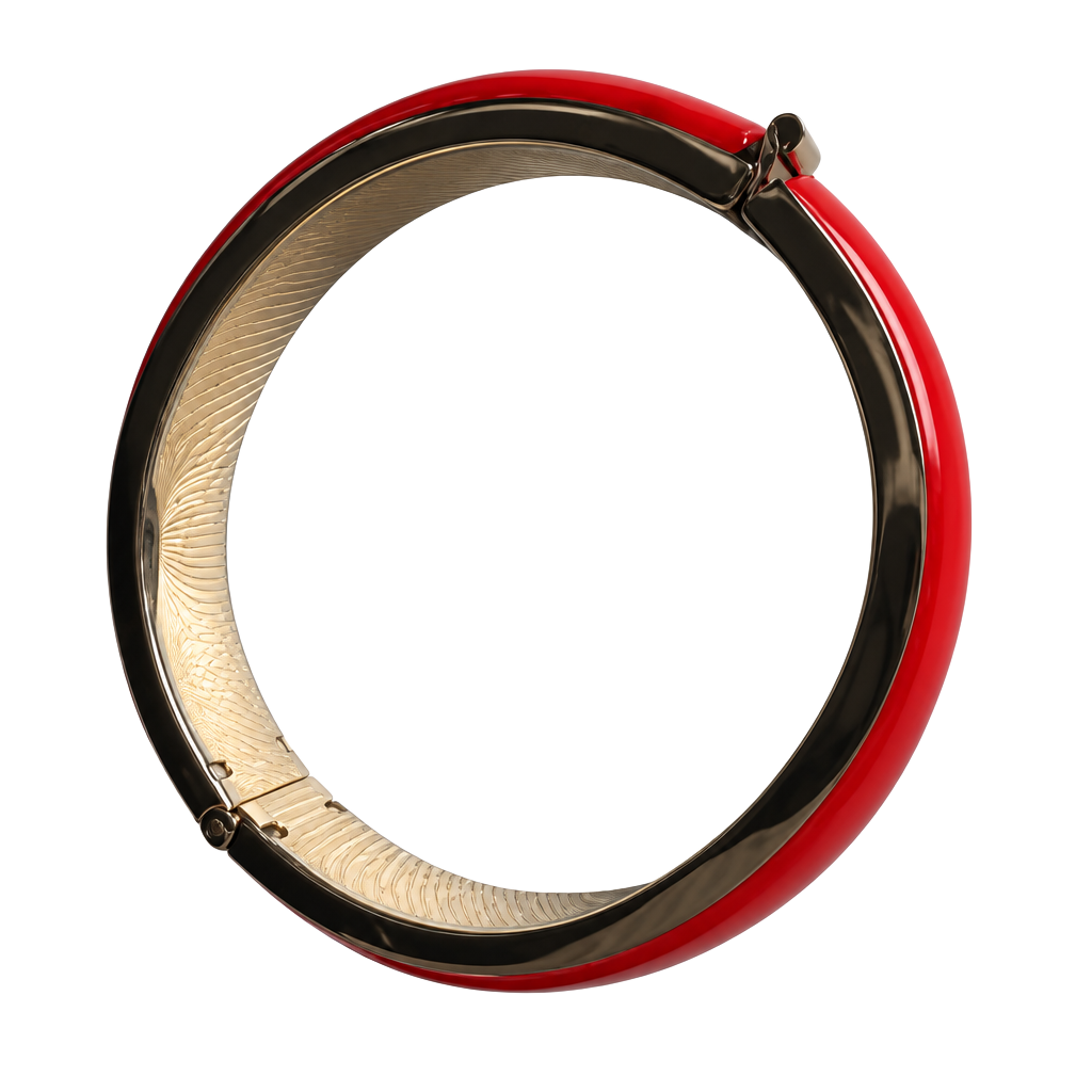 Vintage Red Enamel Gold Tone Hinged Clamper Bracelet 1