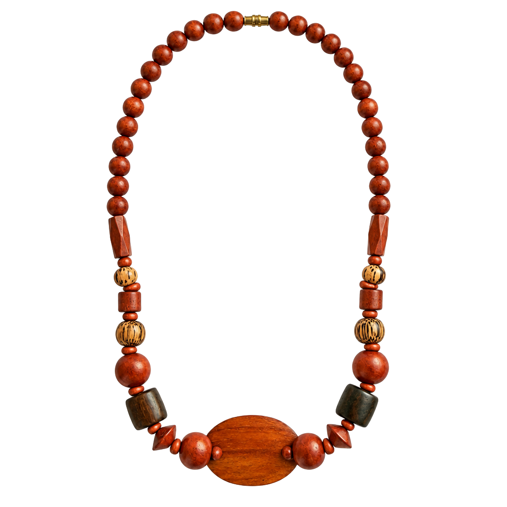 Vintage Boho Wooden Statement Necklace Brown Wooden Beads 1