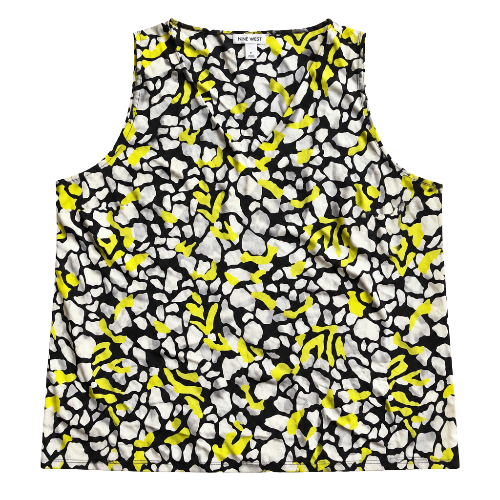 Nine West Blouse Size XL Black White Yellow Print 1